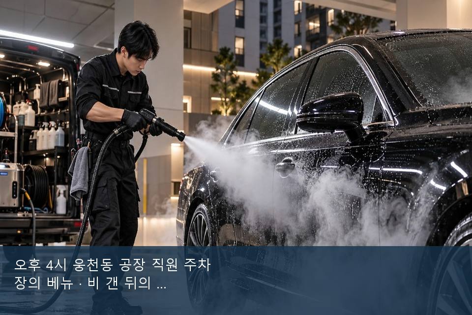 오후 4시 웅천동 공장 직원 주차장의 베뉴 · 비 갠 뒤의 작업